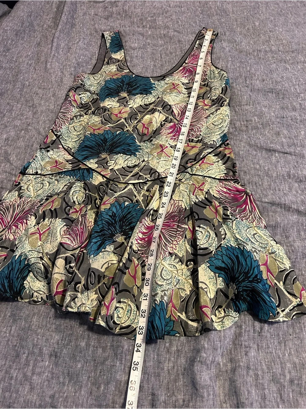 Free People Floral Scoop Neck Mini Dress in Teal & Magenta